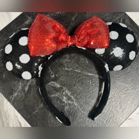 Disney Accessories - Disney Red and Black Polka Dot Sequin Ears Headband